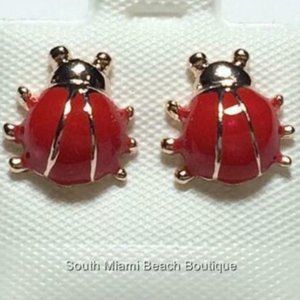 Rose Gold Ladybug Pierced Earrings Post
